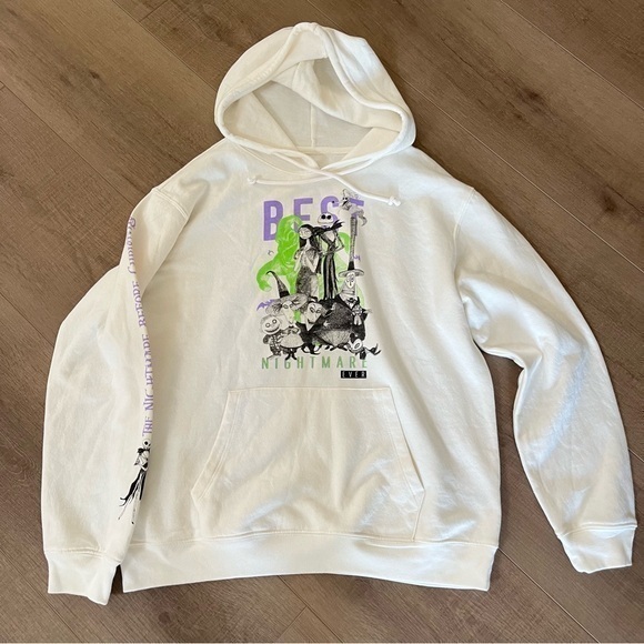 Disney Tim Burton Best Nightmare‎ Ever Before Christmas Cream Hoodie 47”Bust - Picture 2 of 11